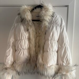 I AM GIA White Faux Fur Trimmed Jacket
